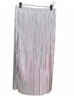 Maeve by Anthropologie Pleated Silver Midi Skirt